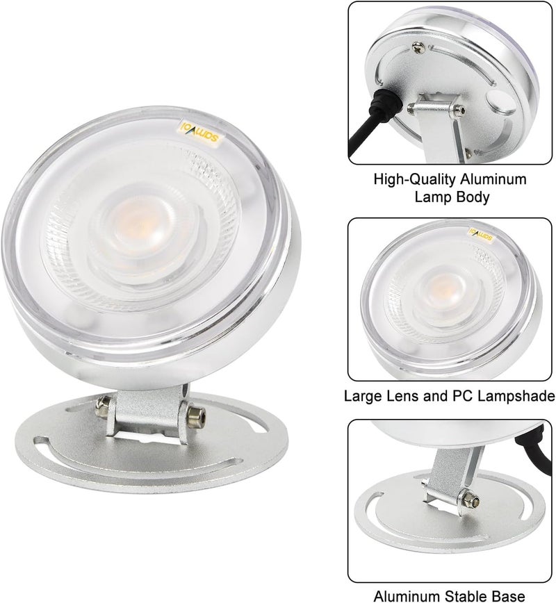 Samvol LED Underwater Pond Light, Heavy Duty Aluminum 12V 3000K Warm White IP68 Waterproof Fountain Light, Landscape Lamp for Swimming Pool, Fountain, Waterfall, Pond and Grass Land (12, Watts) - Image 2